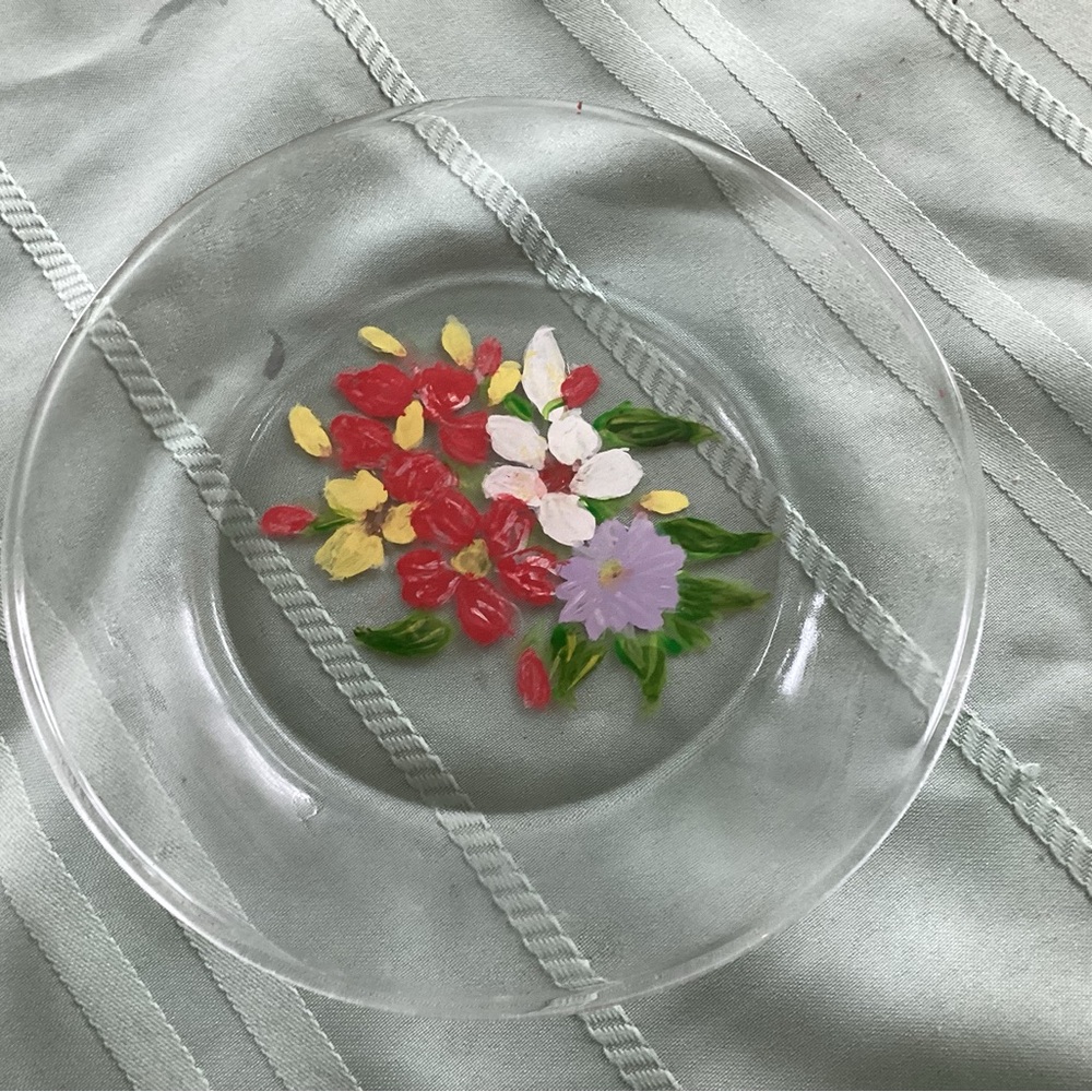 Hand Crafted Floral Glass Plate - Red, Yellow, Green, Purple